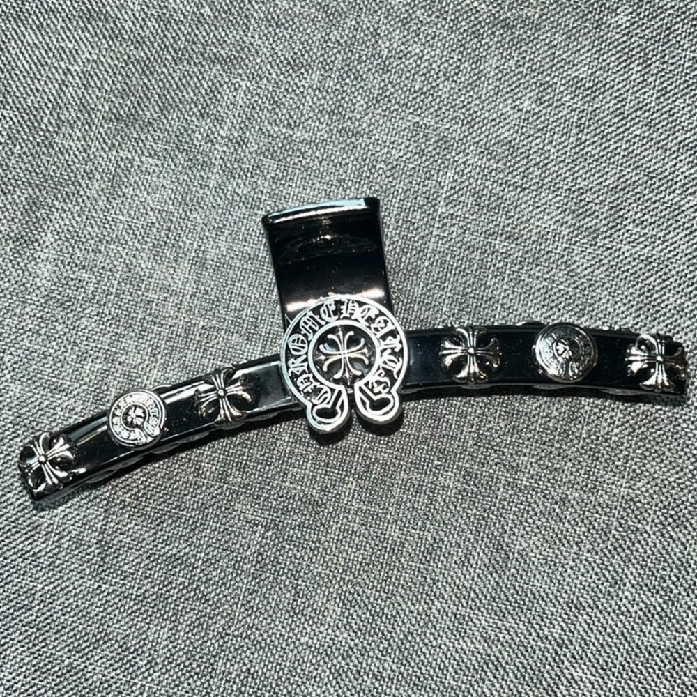 Black Cross Hair Clip with Silver Accents